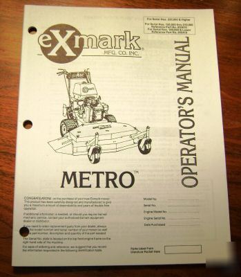 Exmark metro mower operator's manual catalog book