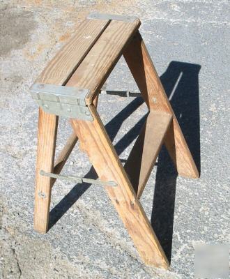 Vintage wood 2 step a frame household ladder stepladder