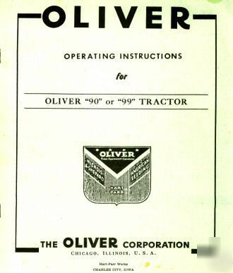 Oliver tractor models 90 & 99 operators service manual