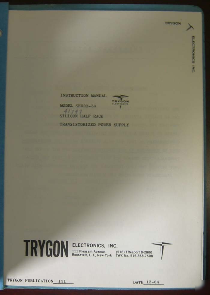 Trygon SHR20-3A power supply instruction manual