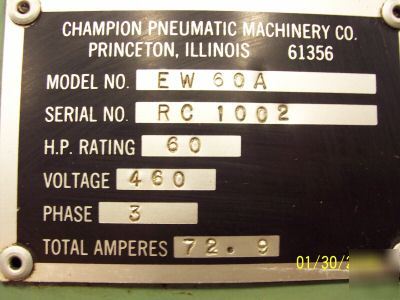 1988-champion--EW60--air compressor--low hours--50 hp