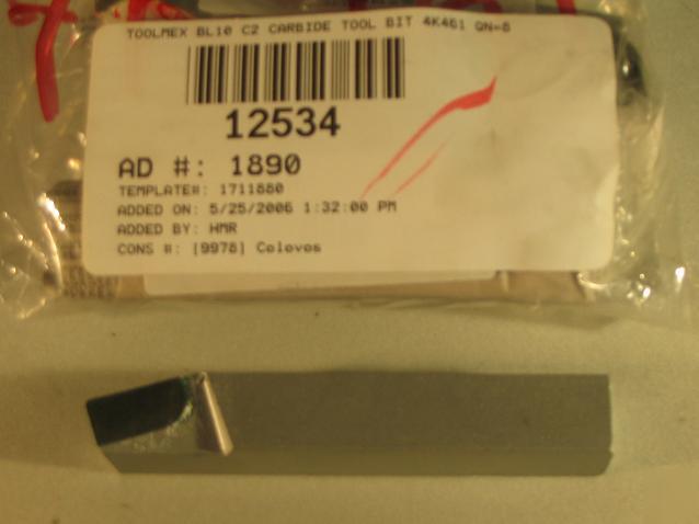 Toolmex BL10 C2 carbide tool bit 4K461 qn=8