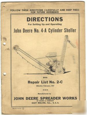 1937 john deere no.4-a cylinder sheller manual 
