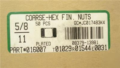 Box of 50 coarse-hex fin. NUTS5/8-11