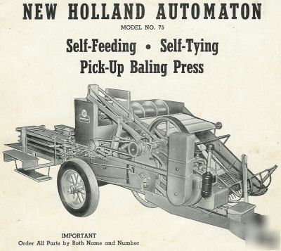 Parts list holland automaton pick up bailing press #75