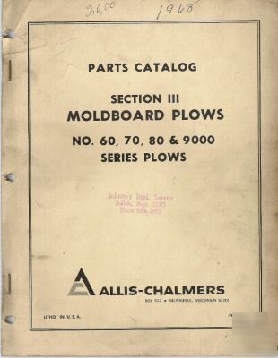 A-c parts catalog for 60, 70, 80 & 9000 moldboard plows