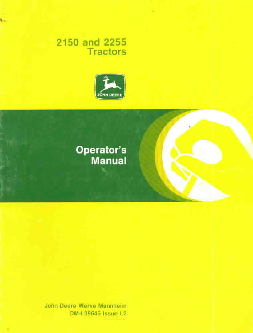John deere operator's manual 2150 2255 tractors vg
