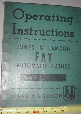 Jones lamson fay automatic lathe operating manual
