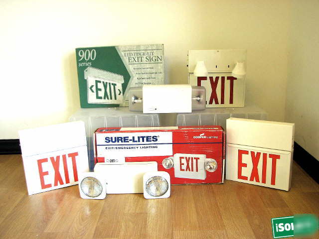 Lot of 7 emergency exit signs lights commercial combo