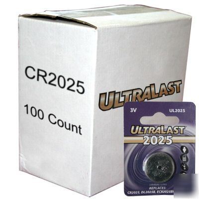 100 x CR2025 3V coin cell lithium batteries ultralast