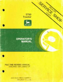 John deere operators manual for 2750 tractors good