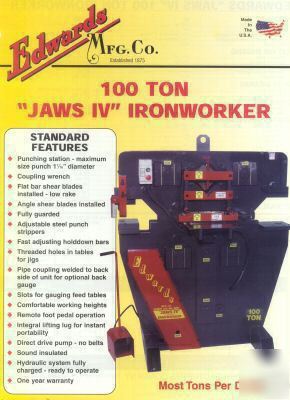 Edwards 100 ton jaws iv hydraulic ironworker