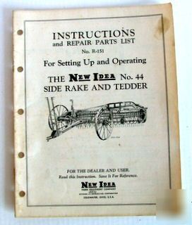 New operators manual idea no 44 side rake & tedder