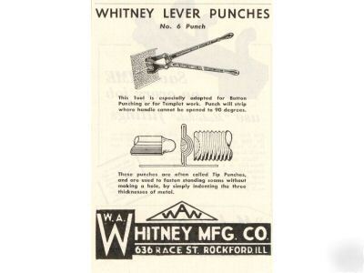 Whitney lever punch hvac duct tool ad 1951 rockford il