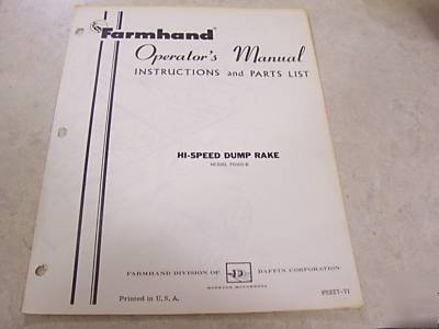 Farmhand hi-speed dump rake F6009-b operator's manual