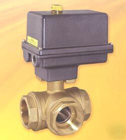 Electric actuated brass 3 way ball valve 3/4