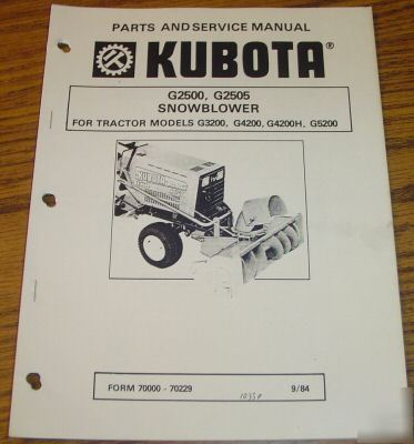 Kubota G3200-G5200H tractor snowblower operators manual