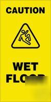 2X fold-ups sign in bright yellow, caution wet floor