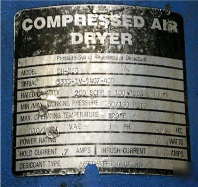 Hankison 260 scfm desiccant compressed air dryer