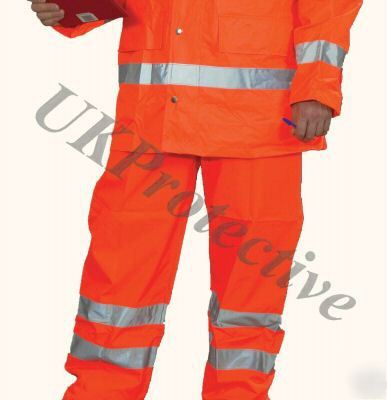 Hi vis viz 3M orange waterproof contractor trousers-xl