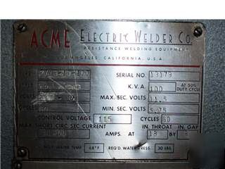Acme electric co. 100 kva spot welder machine 