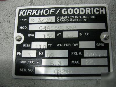 Kirkhof goodrich industrial welding transformer 150 kva