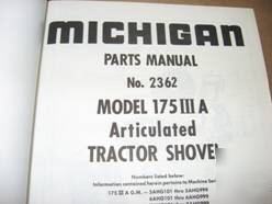 Michigan model 175IIIA tractor shovel parts manual