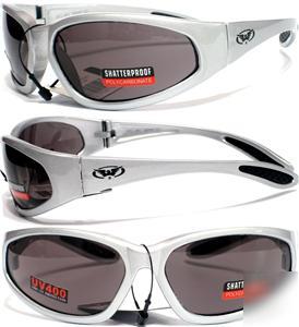 Hercules safety glasses silver frame sunglasses smoked