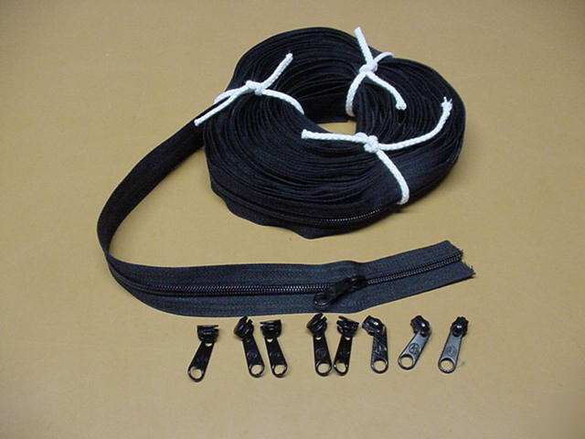 New 30' black ykk # 5 coil zipper chain & 9 pulls 