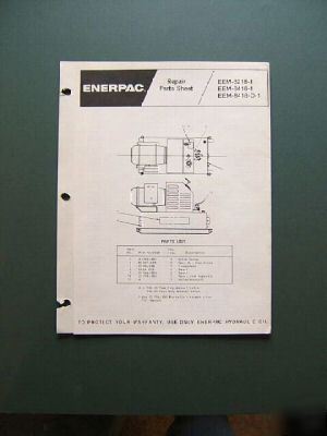 Enerpac eem-8218-1 eem-8418-1 pump repair parts sheet