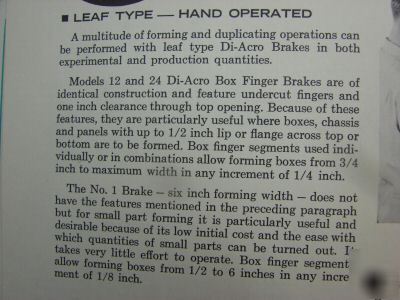 Diacro di-acro no 12 precision finger leaf brake press 