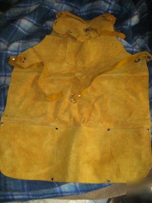 Heavy split leather work apron w/pockets -- very rugged