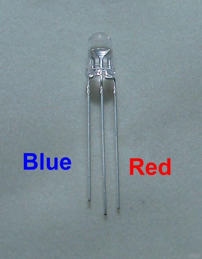 20X 5MM red / blue 3 lead led bulb common cathode