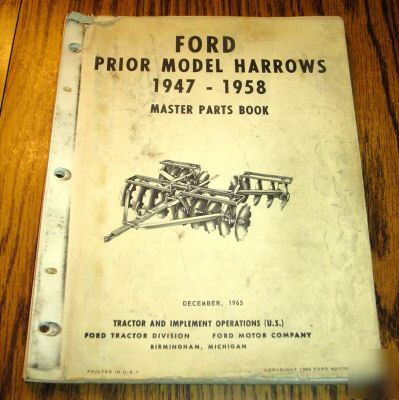 Ford 1947 thru 1958 prior model harrow parts catalog