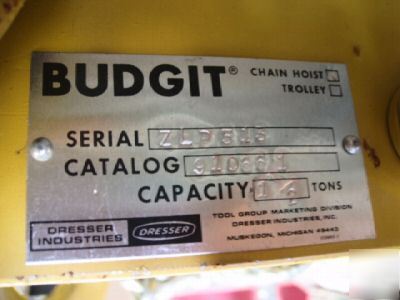 Budgit 1-1/2 ton chain hoist catalog# 910661