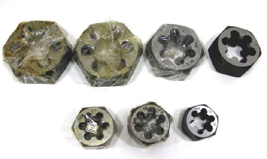 New hex rethreading dies 7 pieces, 5/8 thru 1-3/8 