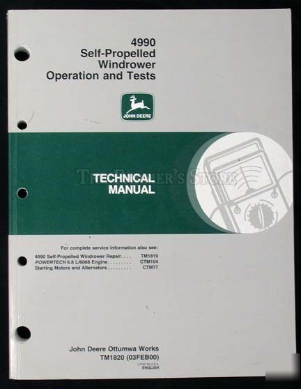 John deere 4990 self propelled windrower ot tech manual