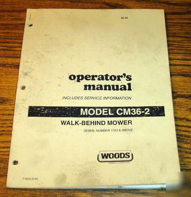 Woods CM36-2 walk behind mower operator's manual book
