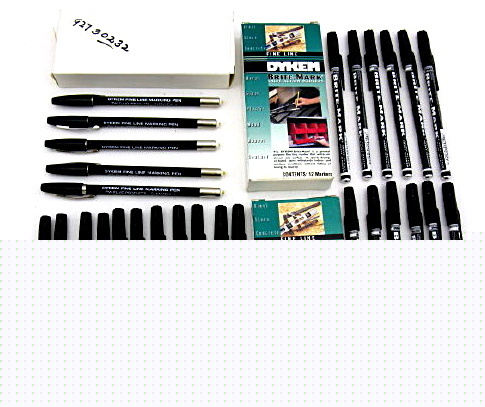 Dykem brite-mark fine line black marking pens (28) lot