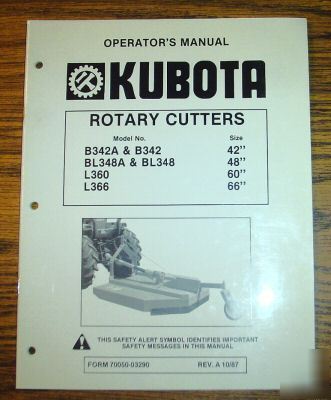 Kubota B5200 thru L4150 tractor mower operator's manual