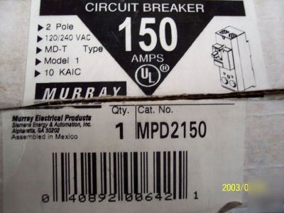 New murray 150 amp circuit breaker 2 pole 120/240 md-t 