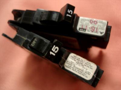 2 slim federal pacific single pole 15 amp breakers