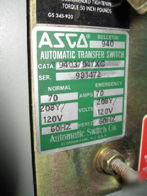 Asco 70 amp 70 a transfer switch 120 / 208 v 94037047XC