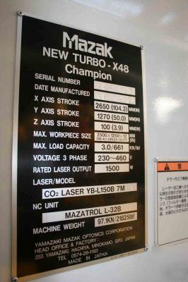 New mazak ntx champ 1500 watt laser 2000