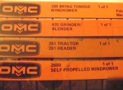 Omc windrower, grinder, header catalog micro fiche lot
