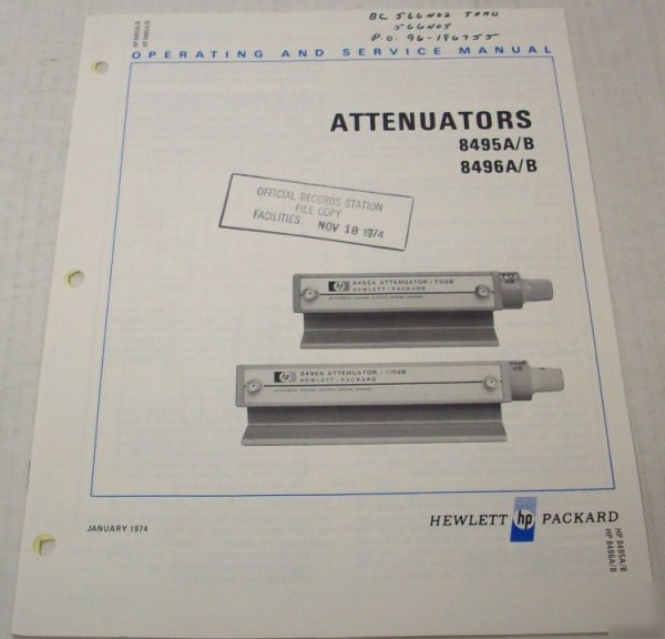 Hp 8495A/b & 8496A/b attenuators op/svc manual