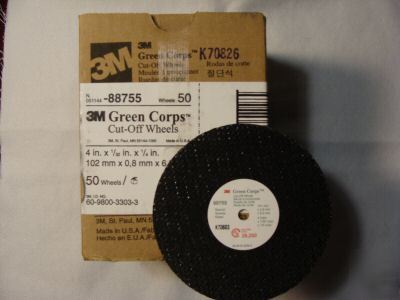 Case of 50 3M green co cut off wheel 88755, 4X1/32X1/4