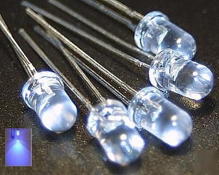 Five 5MM blue super bright leds with resistors for 12V