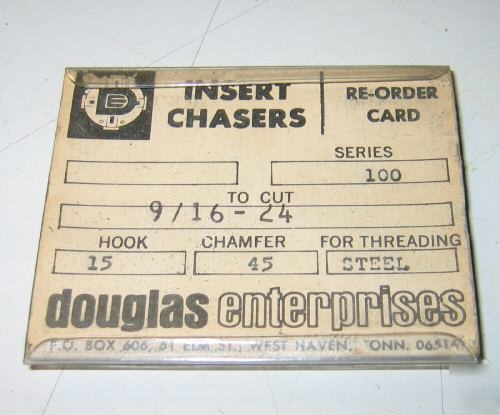 Douglas 9/16-24 15Â° hook 45Â° cham insert chasers set