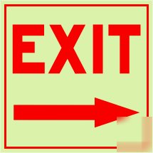 Exit sign glow in the dark exit sign with right arrow
